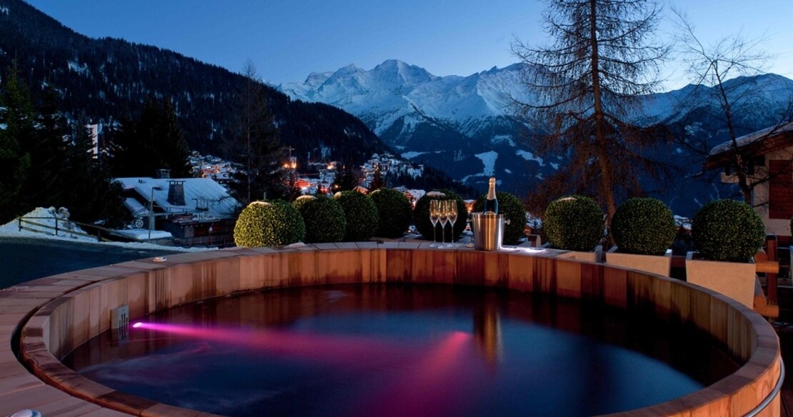 Luxury ski chalets with hot tub - this one is a cedar hot tub
